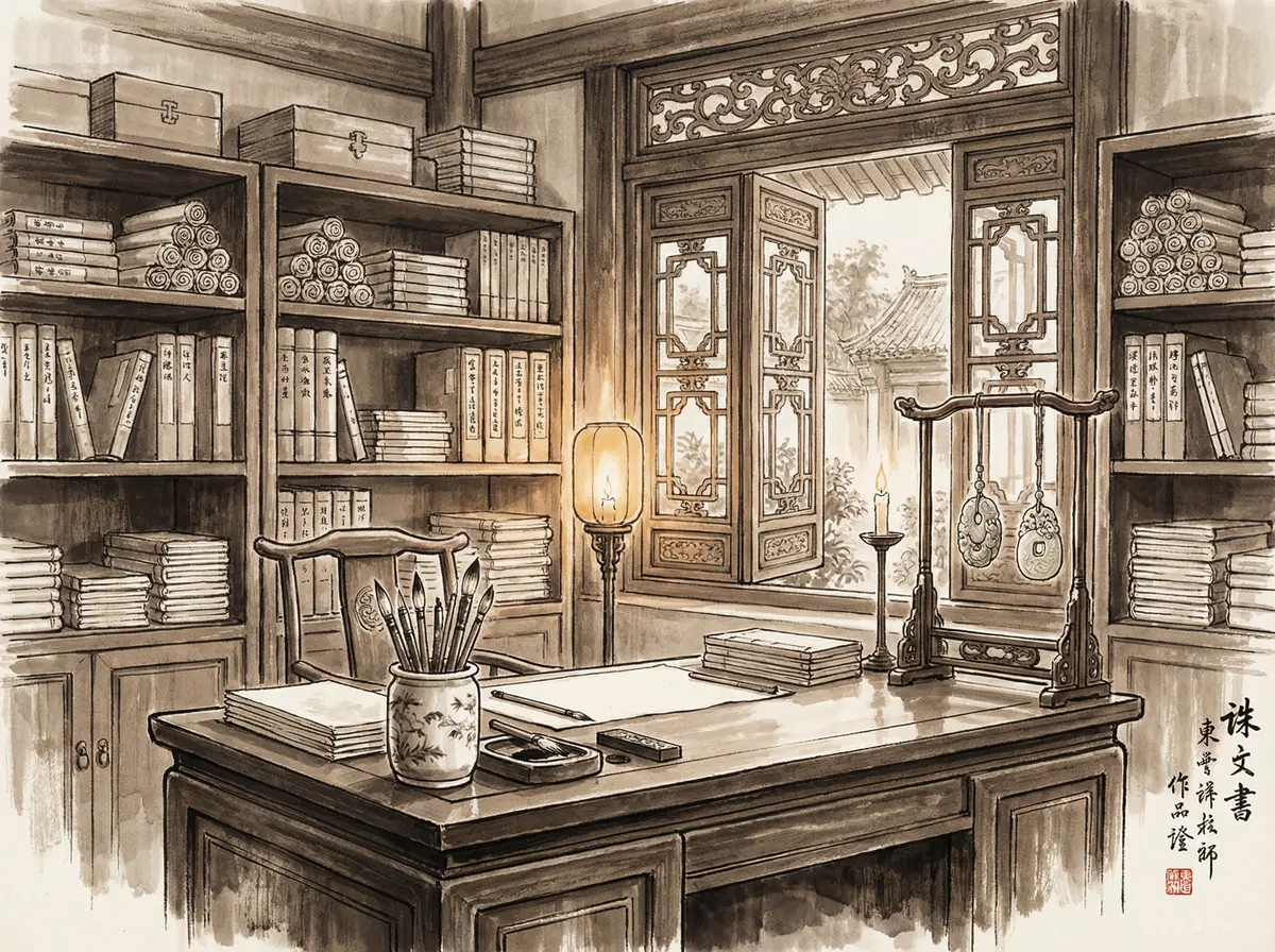 新葡京APP下载页面水墨风格书房场景